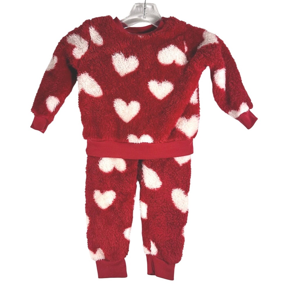 Madison Layne Kids 3T Red White Heart Fuzzy Fleece Pajama Set 2pc